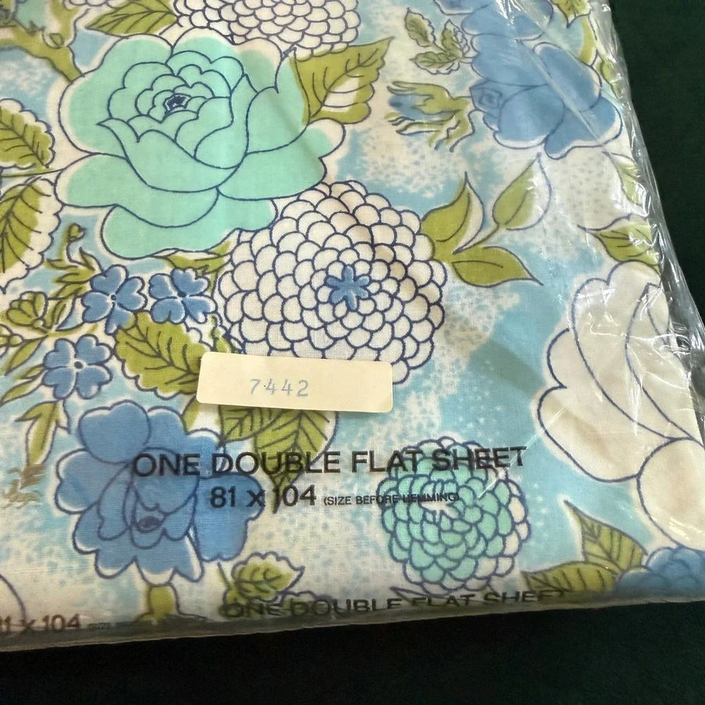 Lady Pepperell Regency Rose Vintage Double Flat Sheet Blue Floral No-Iron Muslin